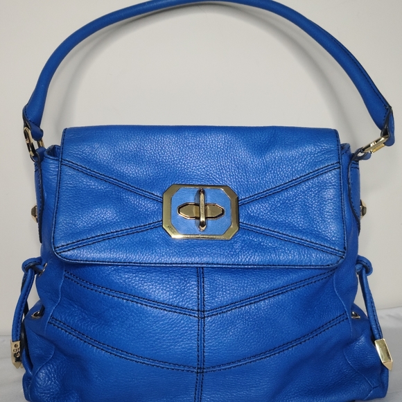 Anthropologie orYany Large Blue Leather Turn Lock Shoulder Bag - Picture 5 of 10